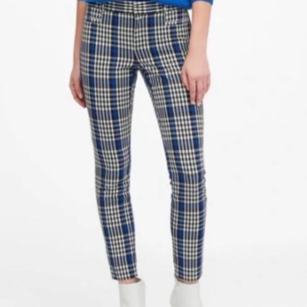 Banana Republic Sloan Plaid Women's Business Pants - Blue and White
